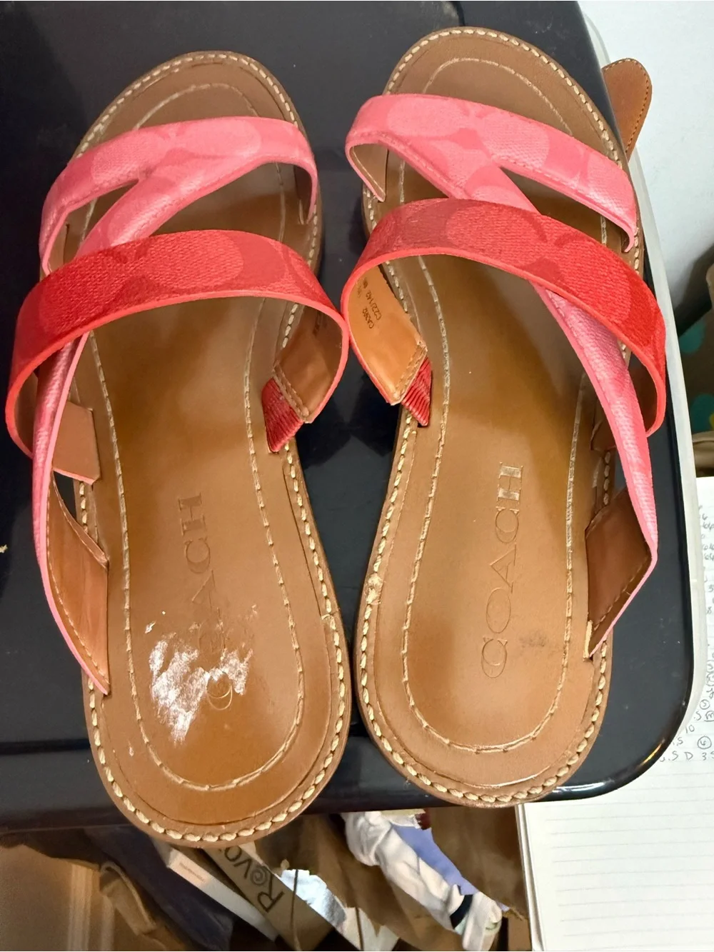 Coach Pink Leather Harlan Crossover Sandals